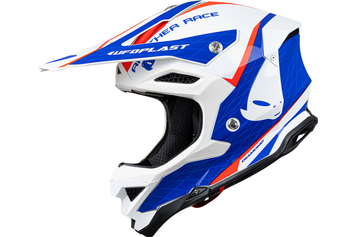 Casco de motocross UFOplast DIAMOND™ ♦ BLANCO,ROJO&AZUL